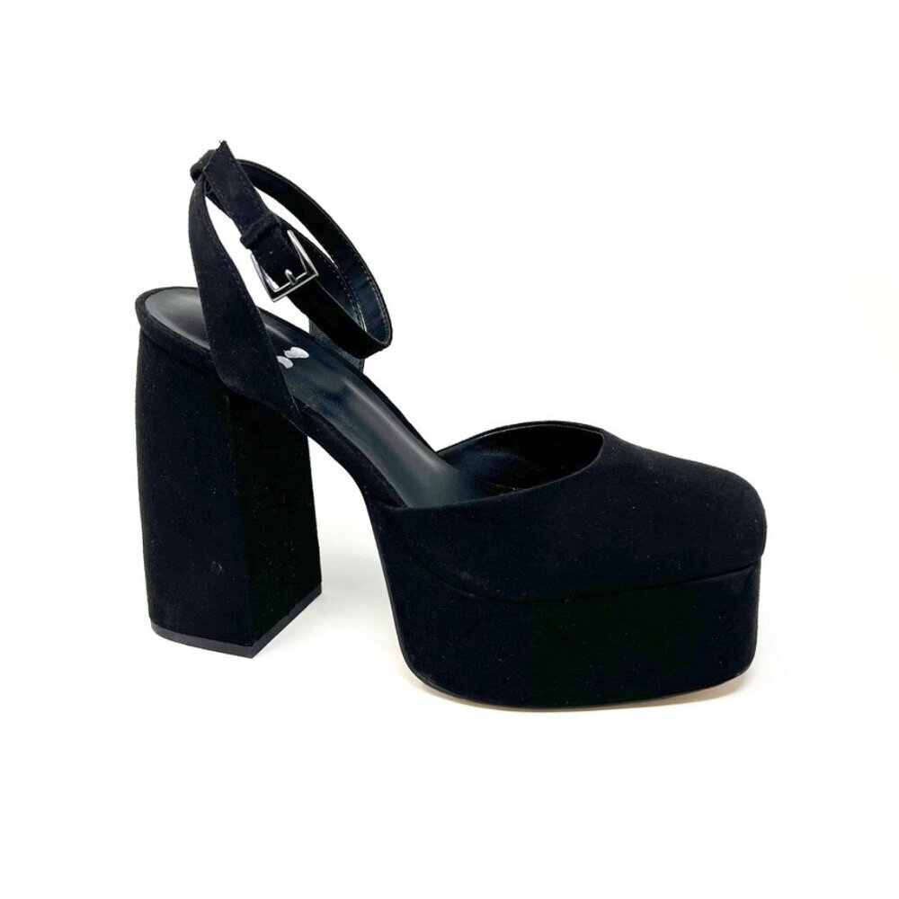 NEW BP Danni Platform Pump Womens 8.5 Black Square Toe Chunky Heel Ankle Strap